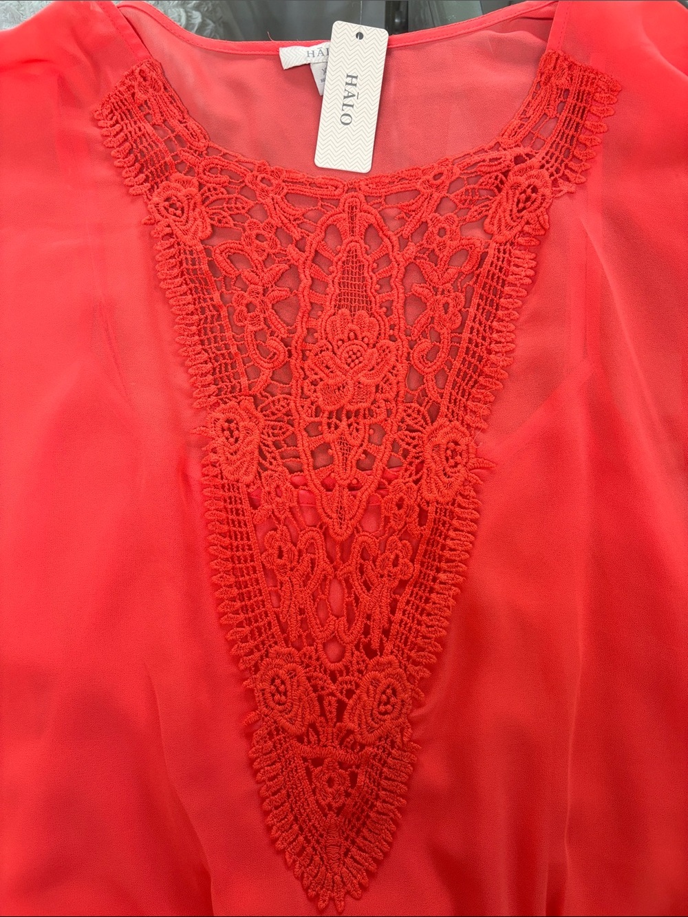 Halo Coral Crochet-Trim Tunic Top